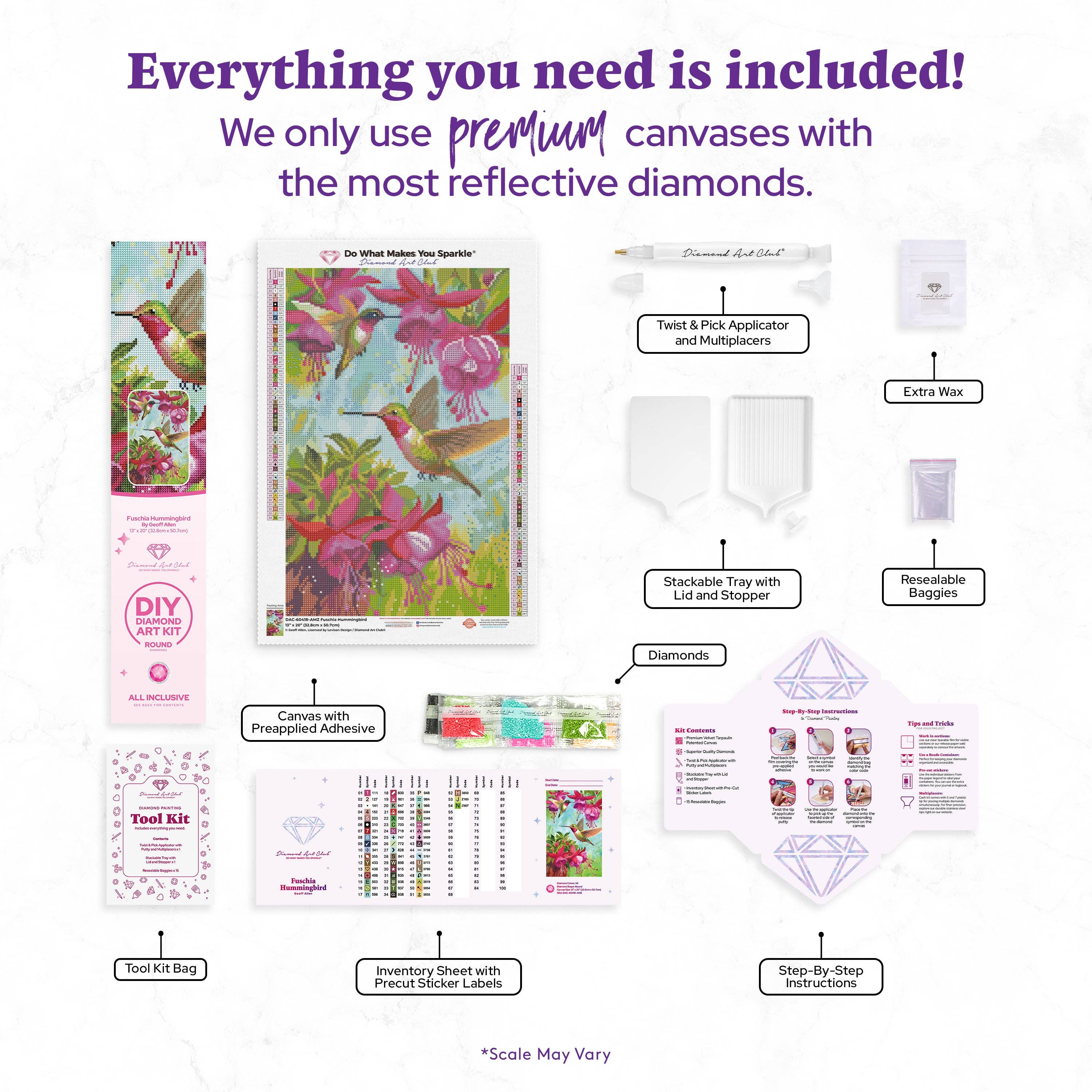 Fuschia Hummingbird Diamond Art