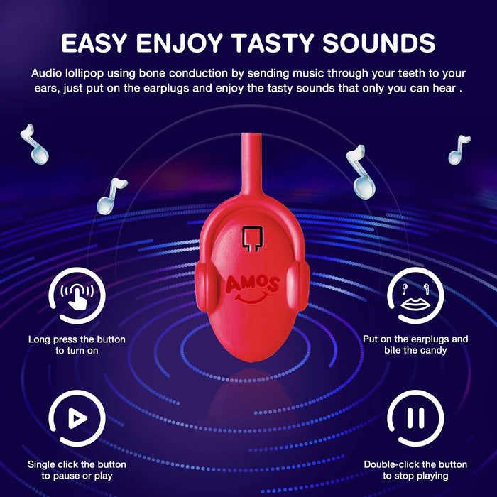 Amos Tasty Sounds Audio Music Lollipop Strawberry Flavor Candy