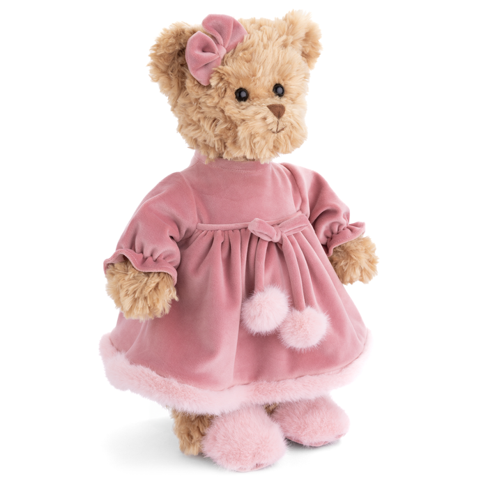 Aiko Plush Sweetheart Doll with Blush Velvet Dress and Faux Fur Trim