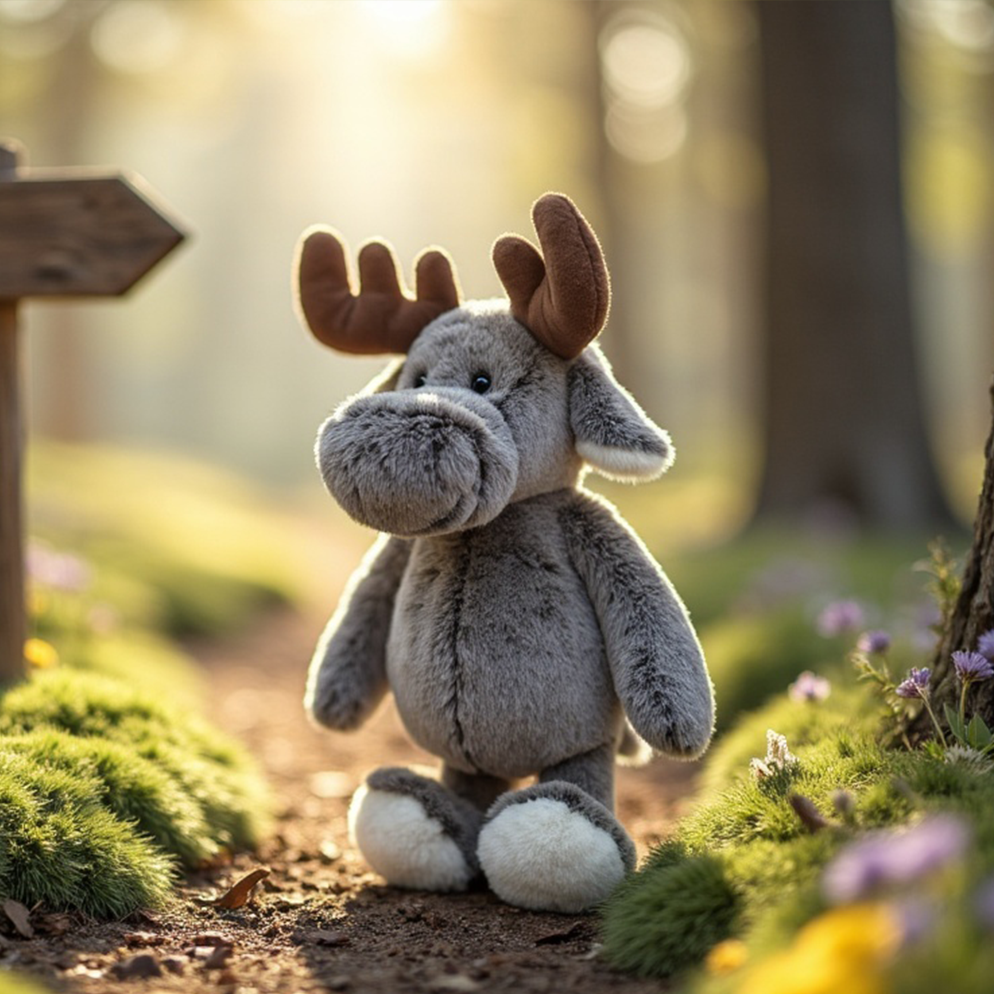 Atlas Premium Gentle Grey Moose Plush Toy - Soft Fur, Majestic Antlers