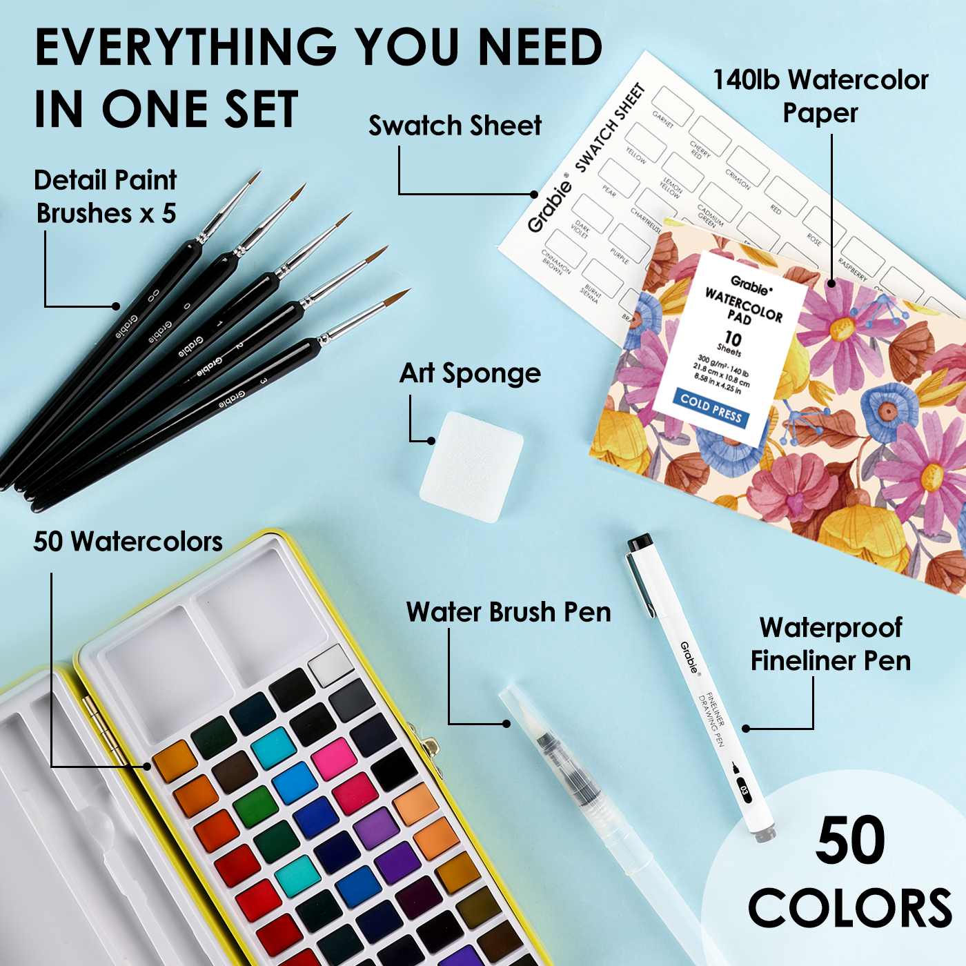 Premium Watercolor 50-Color Painting Set