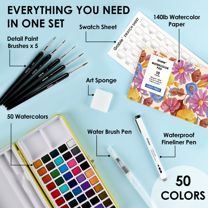 Premium Watercolor 50-Color Painting Set