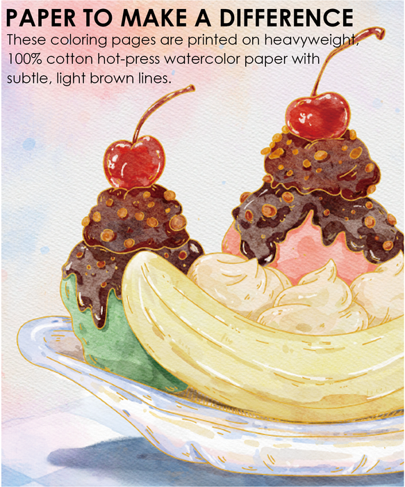 Grabie Dessert-Themed Watercolor Coloring Book 15-Sheet Set