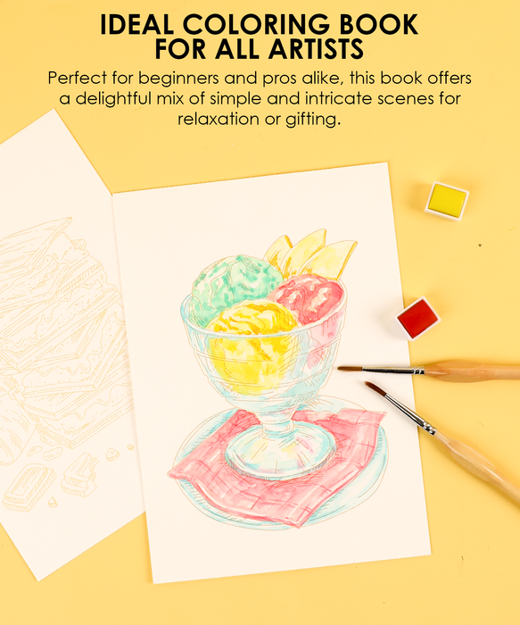 Grabie Dessert-Themed Watercolor Coloring Book 15-Sheet Set