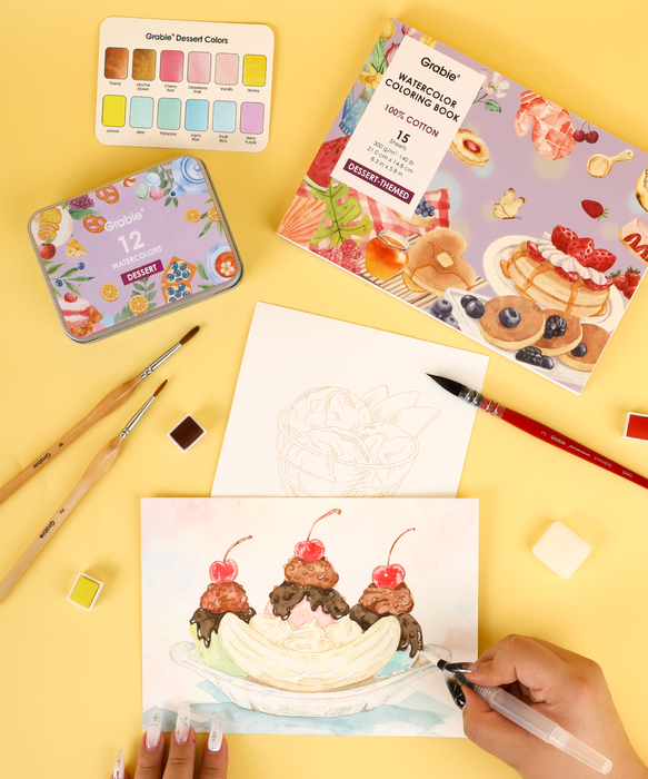 Grabie Dessert-Themed Watercolor Coloring Book 15-Sheet Set