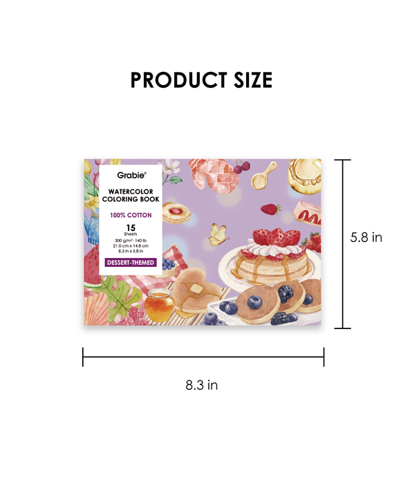 Grabie Dessert-Themed Watercolor Coloring Book 15-Sheet Set