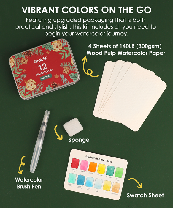 Grabie Watercolor Pocket Set of 12 With Brush Holiday Colors (Pack of 6)