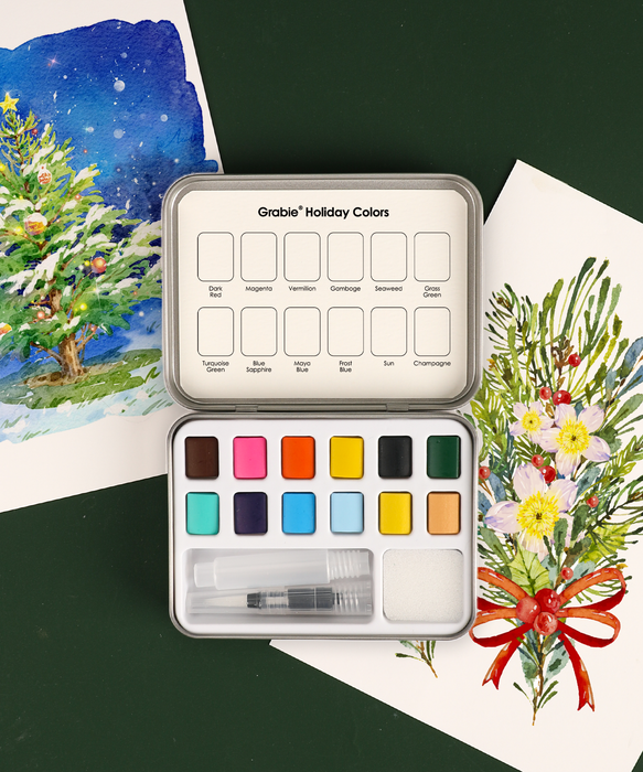Grabie Watercolor Pocket Set of 12 With Brush Holiday Colors (Pack of 6)