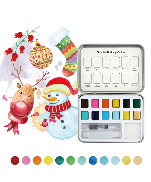 Grabie Watercolor Pocket Set of 12 With Brush Holiday Colors (Pack of 6)