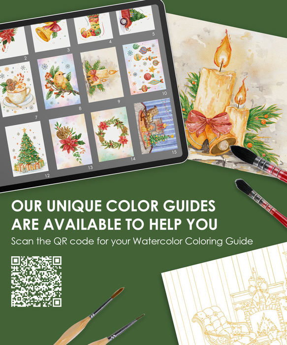 Grabie Holiday-Themed Watercolor Coloring Book 15-Sheet Set