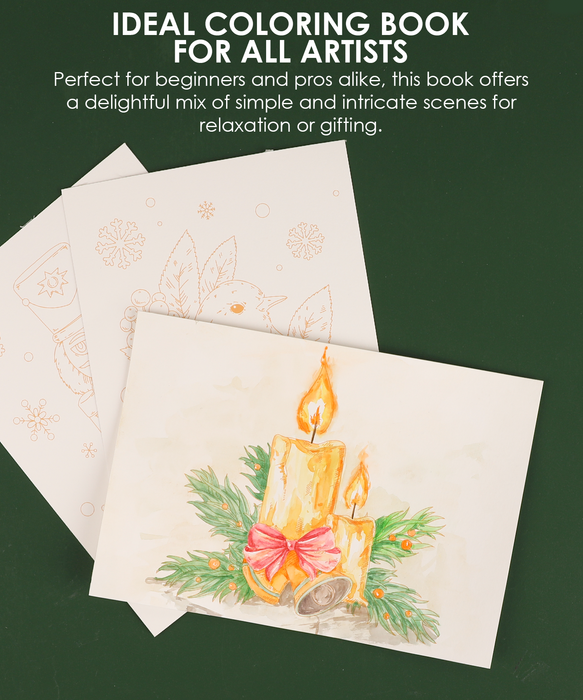 Grabie Holiday-Themed Watercolor Coloring Book 15-Sheet Set