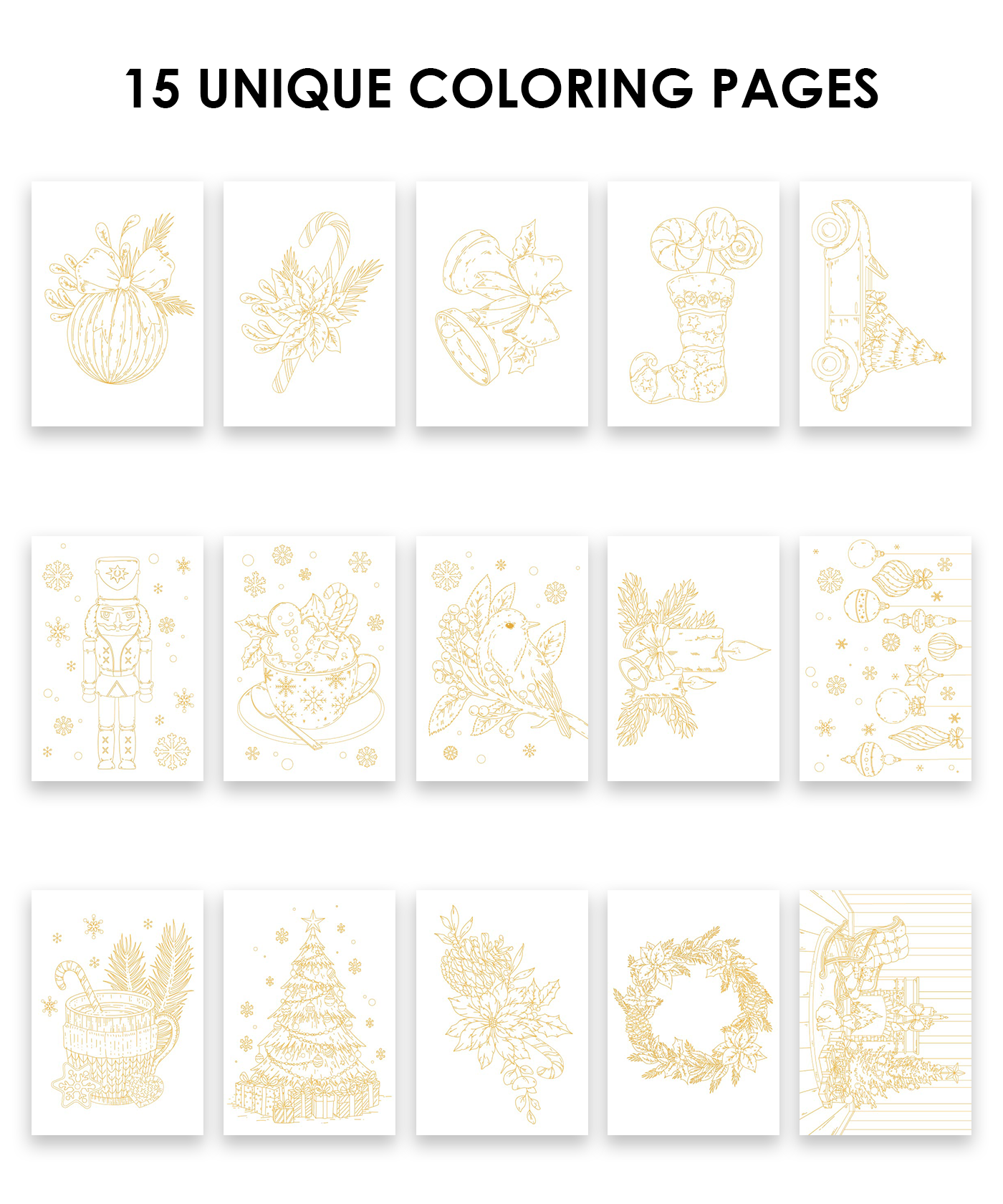 Grabie Holiday-Themed Watercolor Coloring Book 15-Sheet Set