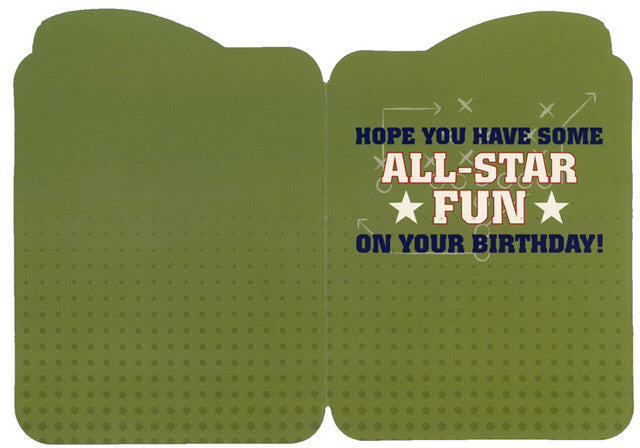 Birthday MVP: Football on Green Die Cut Juvenile Birthday Card