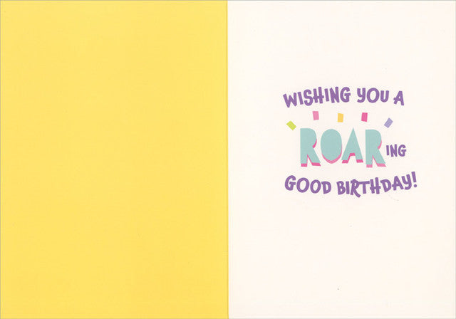 Cute Lion Eating Purple and Yellow Cake Birthday Card for Kid