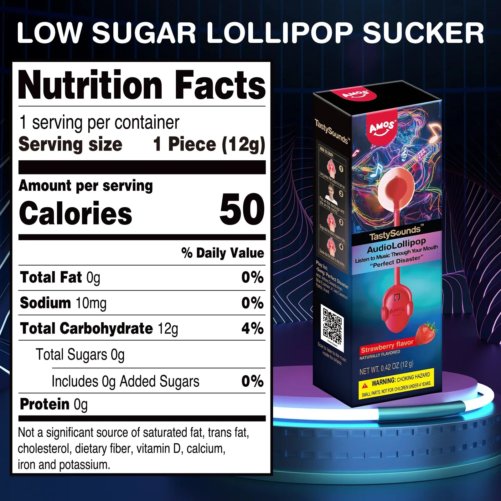 Amos Tasty Sounds Audio Music Lollipop Strawberry Flavor Candy