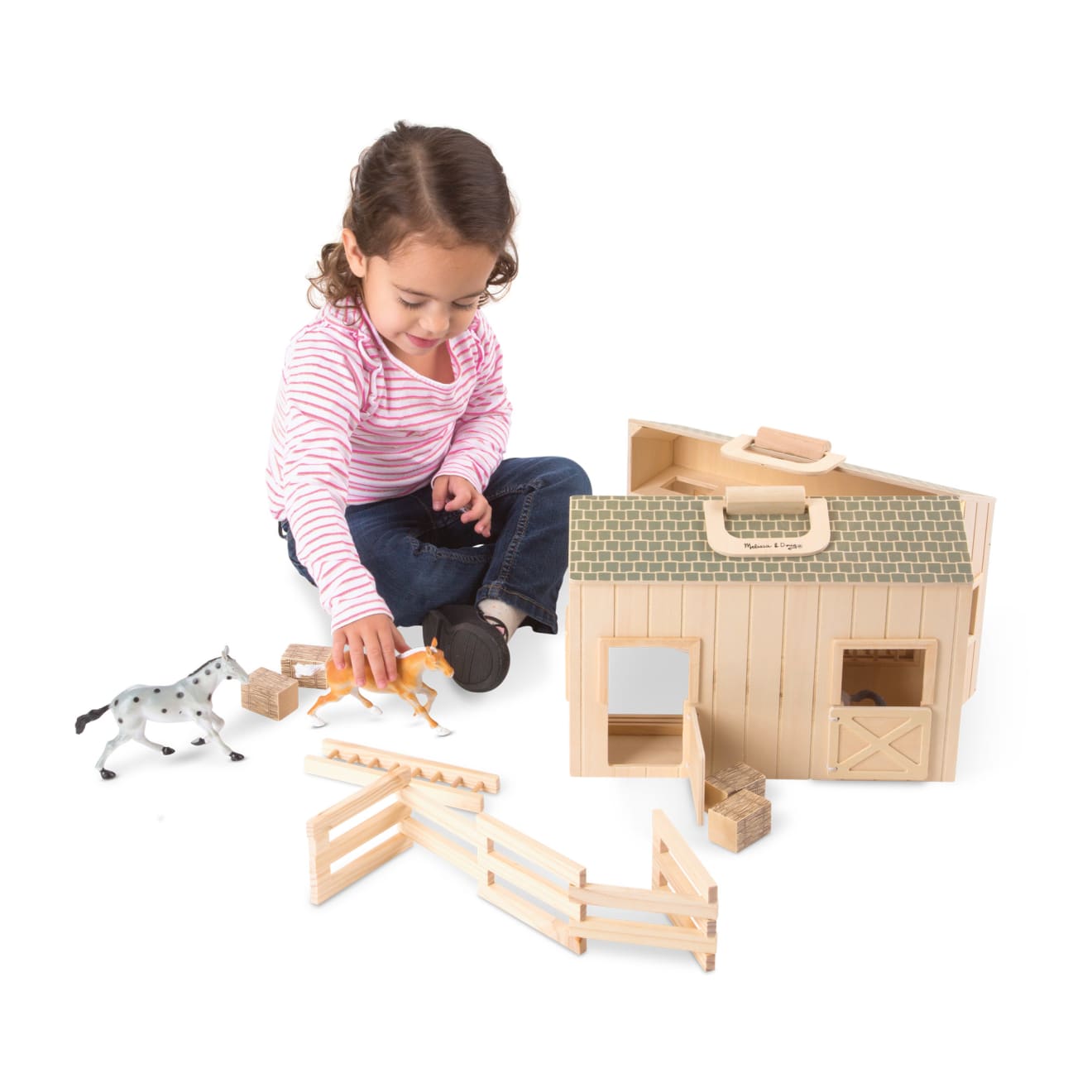 Melissa & Doug Fold & Go Wooden Horse Stable Playset