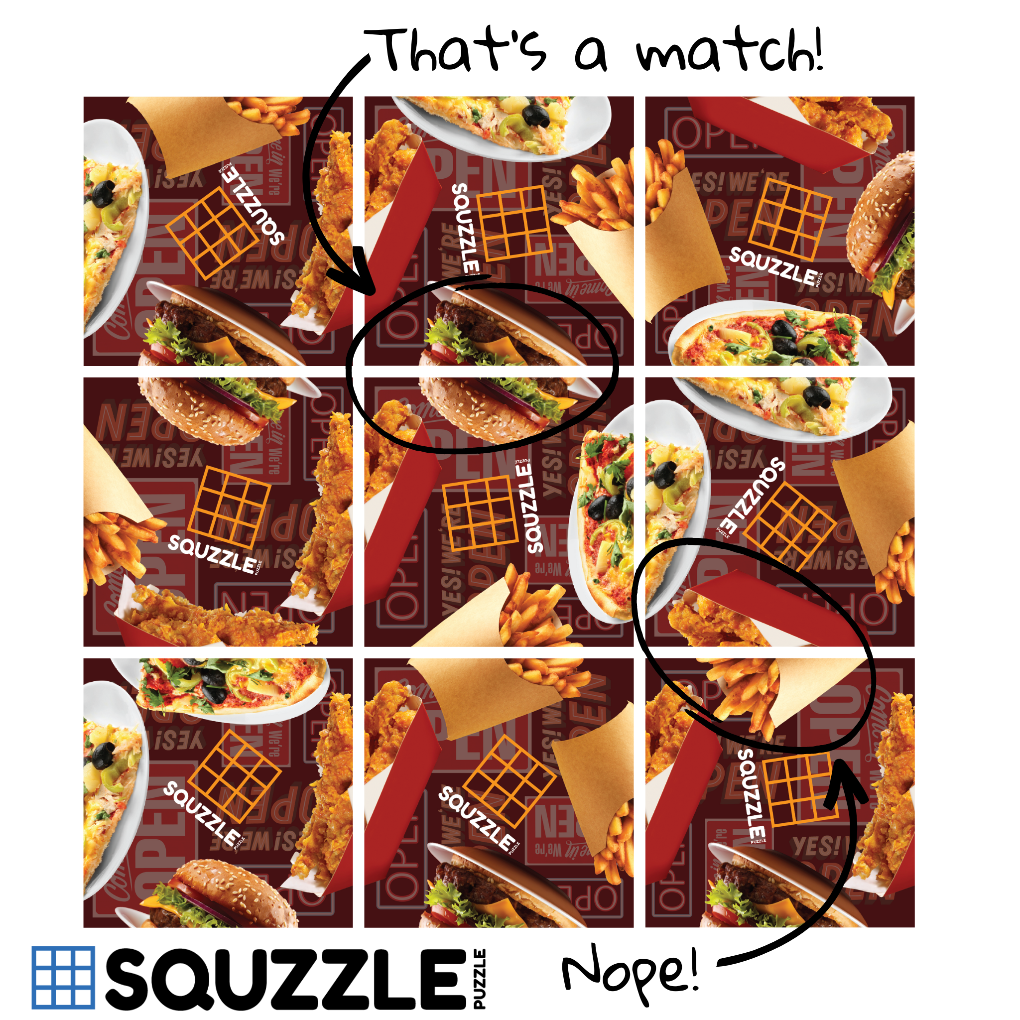 Captivating 9-Piece Food Squzzle Puzzle: Brain Teasing Square Game