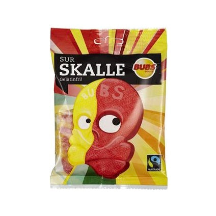 Bubs Godis Cool Red and Yellow Skull Swedish Candy