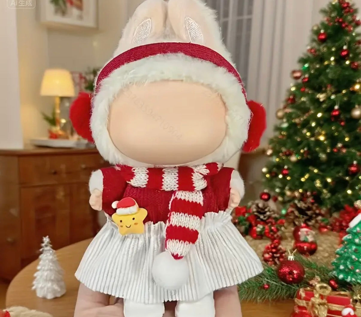 Labubu Christmas - Earmuffs Skirt Scarf Outfit