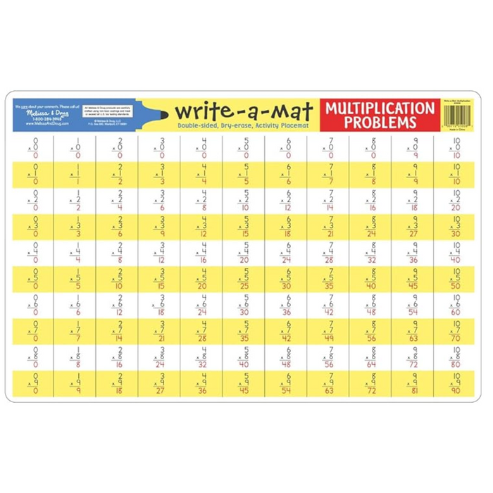 Multiplication Problems Write-A-Mat Learning Placemat