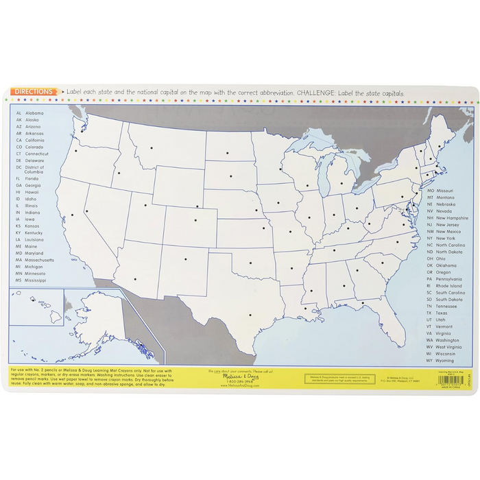 United States Write-A-Mat Learning Placemat