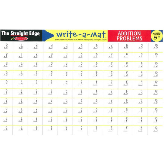 Addition Problems Write-A-Mat Learning Placemat