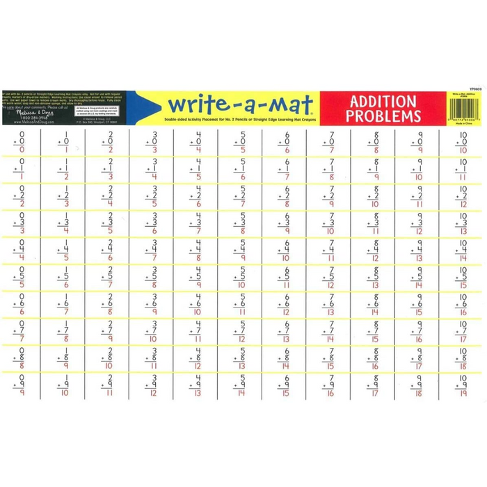 Addition Problems Write-A-Mat Learning Placemat