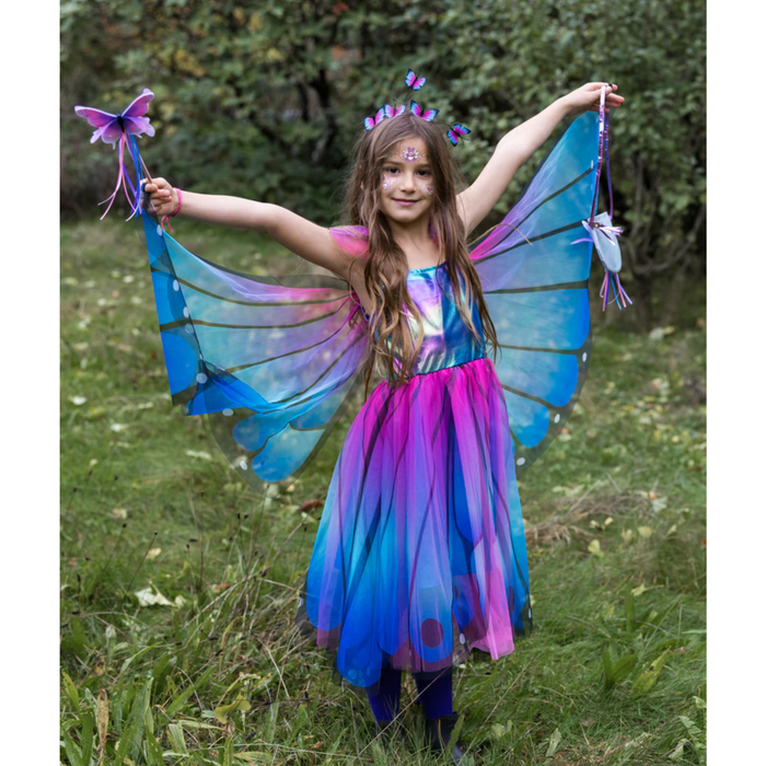 Blue Butterfly Twirl Dress with Wings & Headband