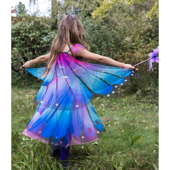 Blue Butterfly Twirl Dress with Wings & Headband