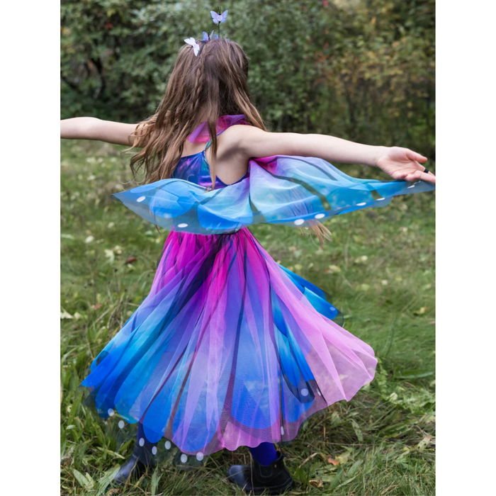 Blue Butterfly Twirl Dress with Wings & Headband