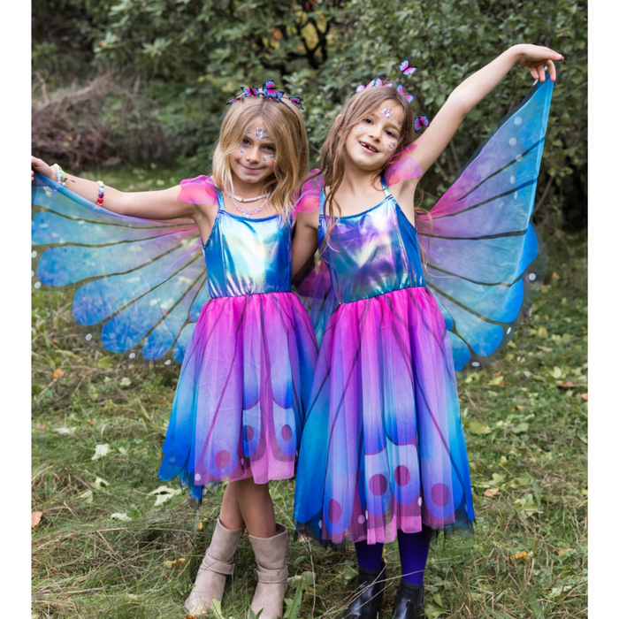 Blue Butterfly Twirl Dress with Wings & Headband