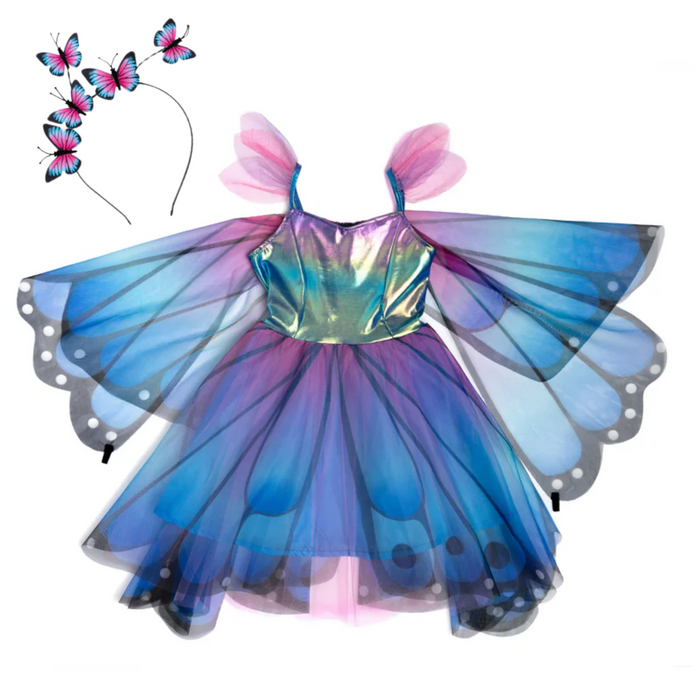 Blue Butterfly Twirl Dress with Wings & Headband