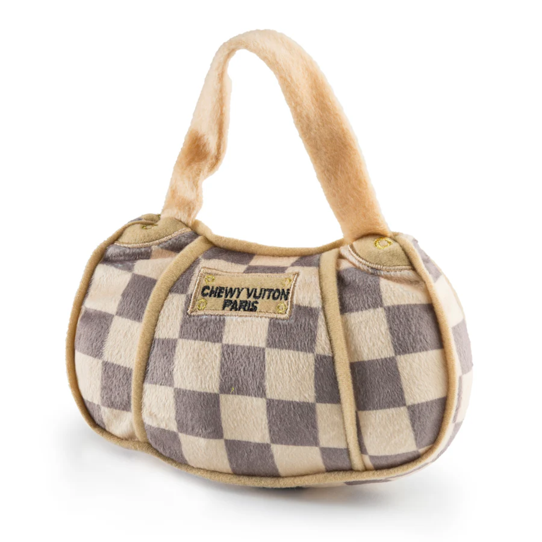 Checker Chewy Vuiton Handbag Dog Chew Toy