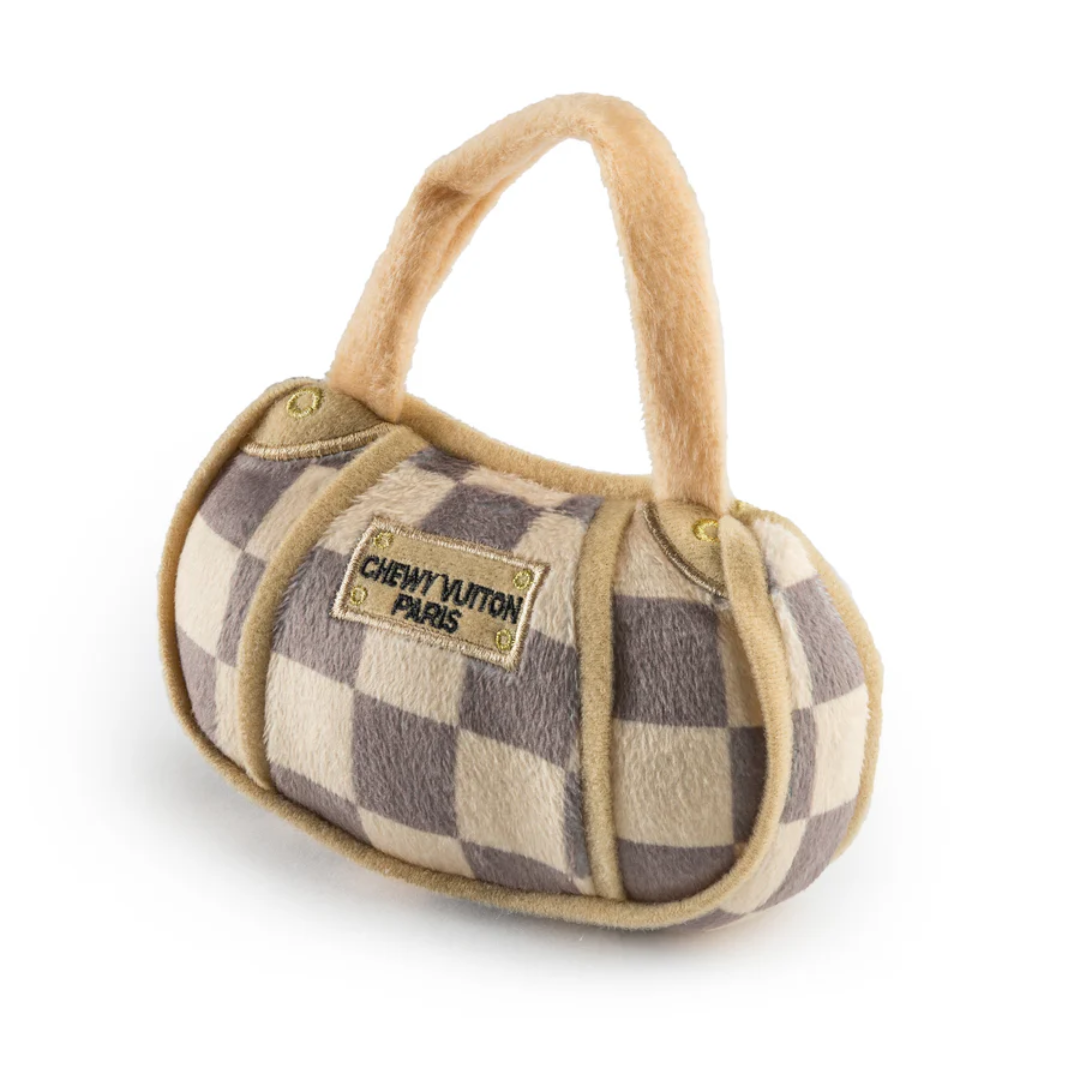 Checker Chewy Vuiton Handbag Dog Chew Toy
