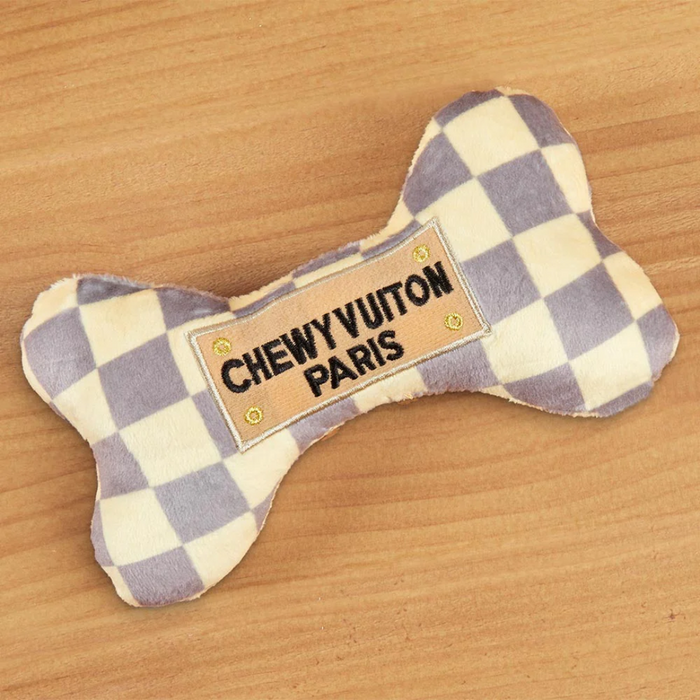 Checker Chewy Vuiton Bone Dog Toy