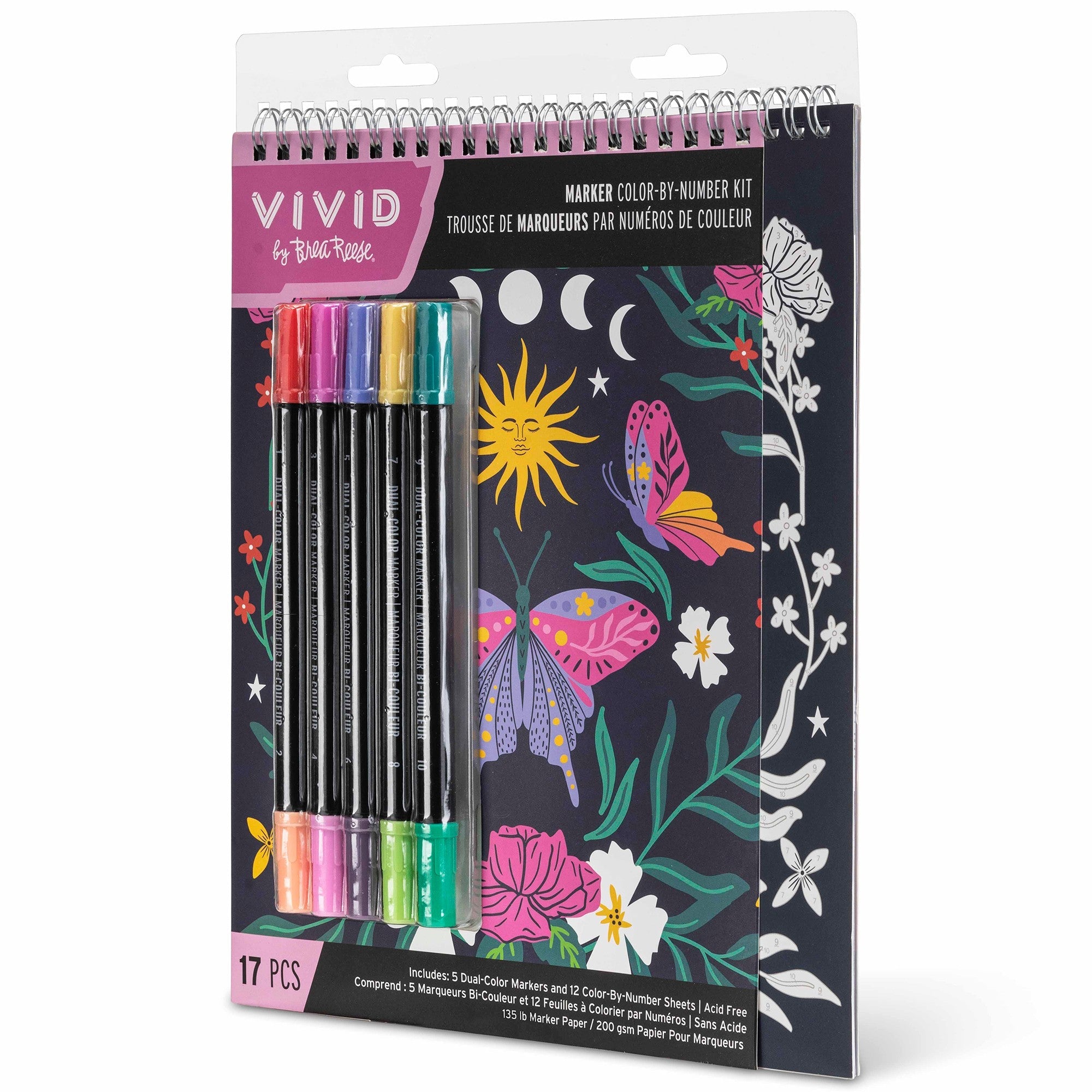 Brea Reese Vivid Color-By-Number Marker Kit Whimsical Botanicals 17 Piece