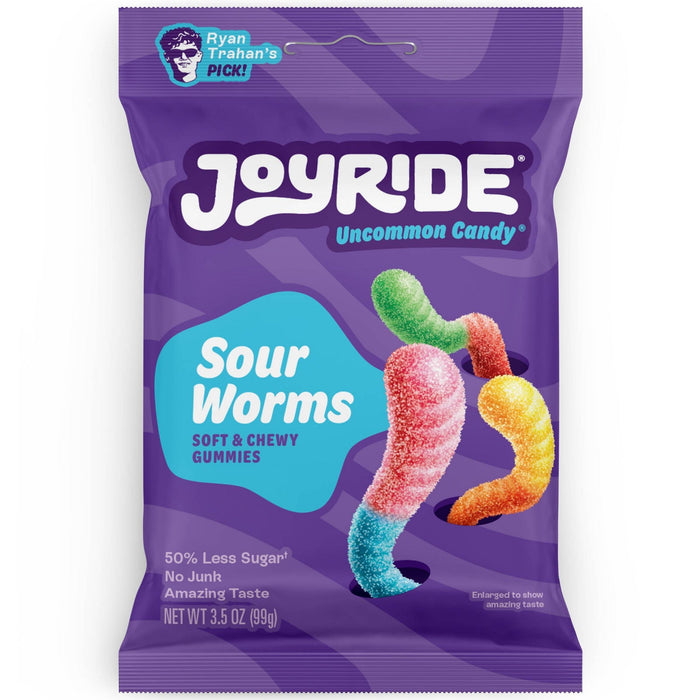 JOYRIDE Sour Gummy Worms Candy 3.5 oz Pouch