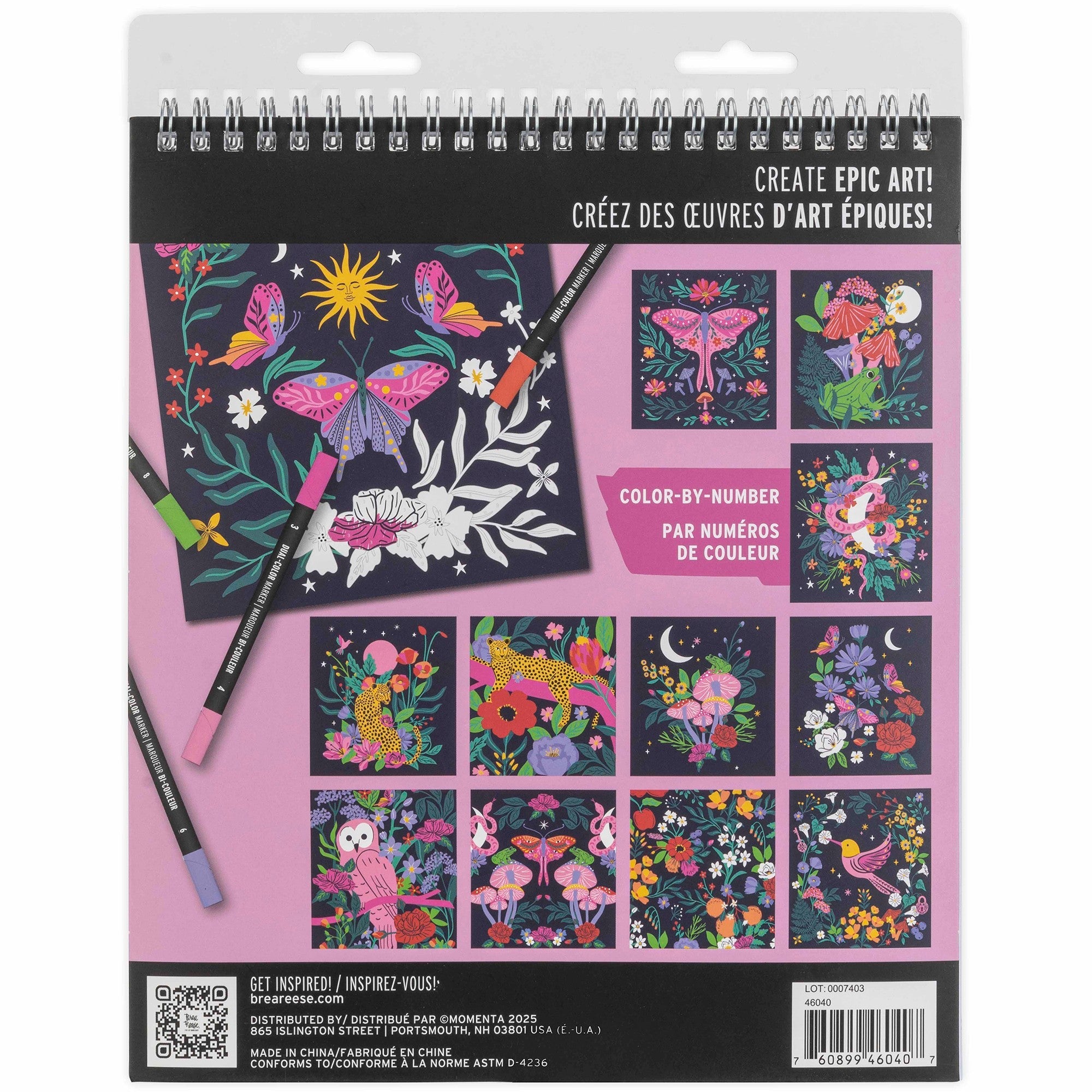 Brea Reese Vivid Color-By-Number Marker Kit Whimsical Botanicals 17 Piece