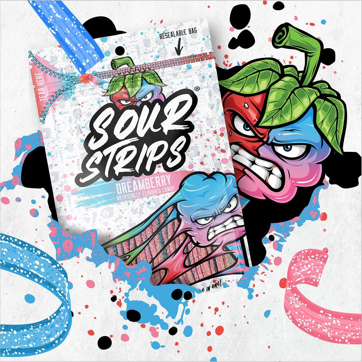 Sour Strips Dream Berry Candies 3.4oz