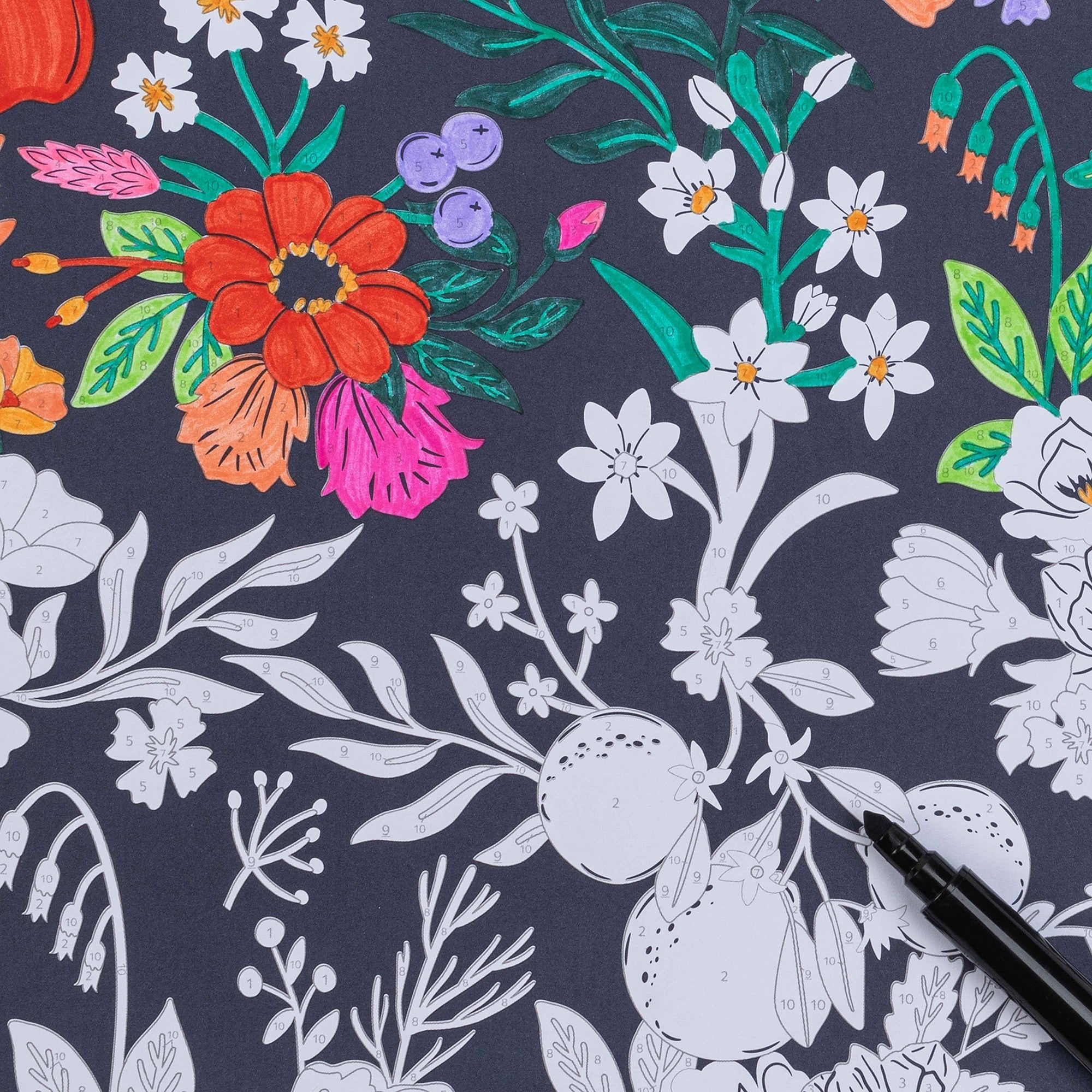 Brea Reese Vivid Color-By-Number Marker Kit Whimsical Botanicals 17 Piece