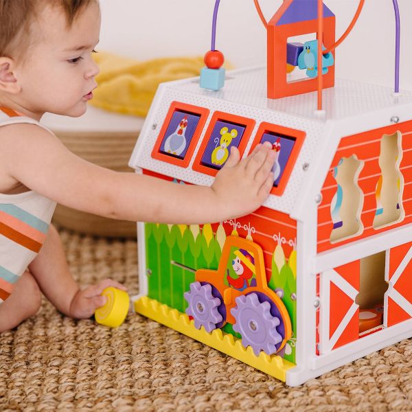 Melissa & Doug First Play Slide, Sort & Roll Wooden Activity Barn with Bead Maze
