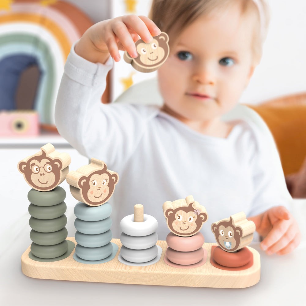 Speedy Monkey Wooden Family Stacker Montessori Educational Toy