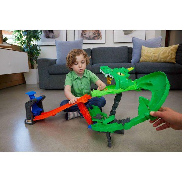 Hot Wheels Monster Trucks Sharks vs. Dinos Dragon Destruction Playset and 2 Toy Trucks