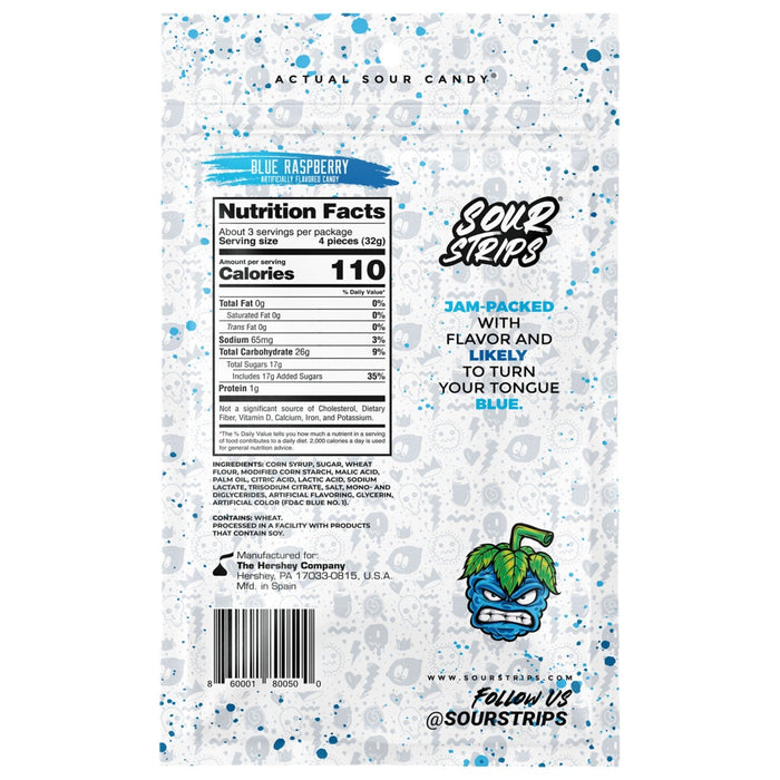 Sour Strips Blue Raspberry Chewy Candy 3.4 oz