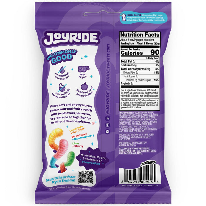 JOYRIDE Sour Gummy Worms Candy 3.5 oz Pouch