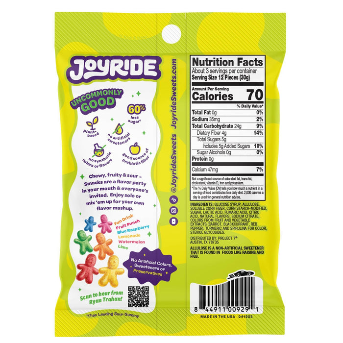 JOYRIDE Sour Smacks Chewy Gummy Snacks 3.5 oz