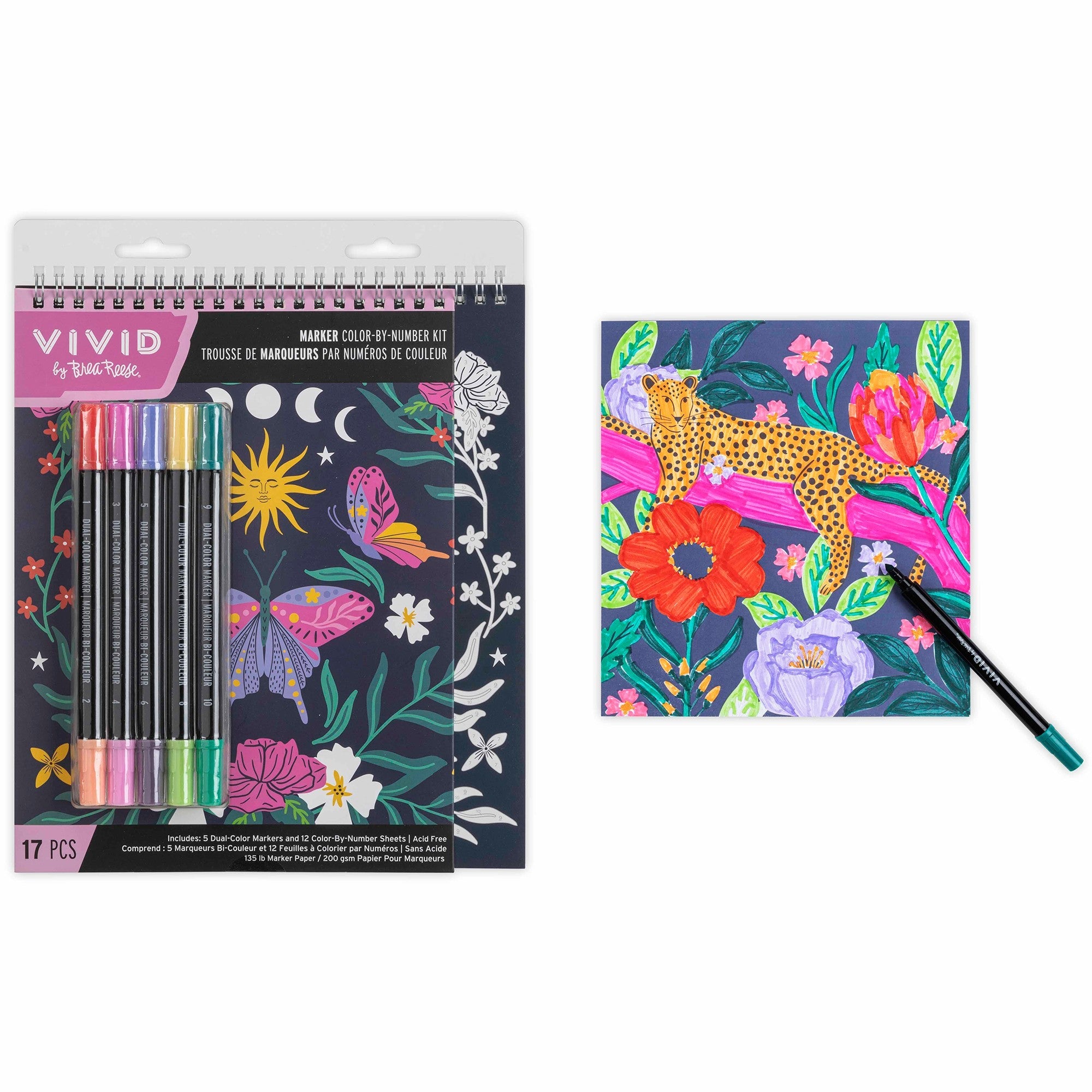 Brea Reese Vivid Color-By-Number Marker Kit Whimsical Botanicals 17 Piece