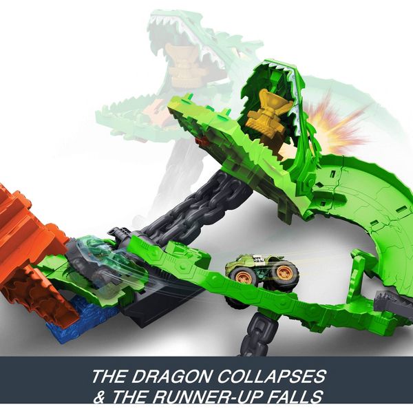 Hot Wheels Monster Trucks Sharks vs. Dinos Dragon Destruction Playset and 2 Toy Trucks
