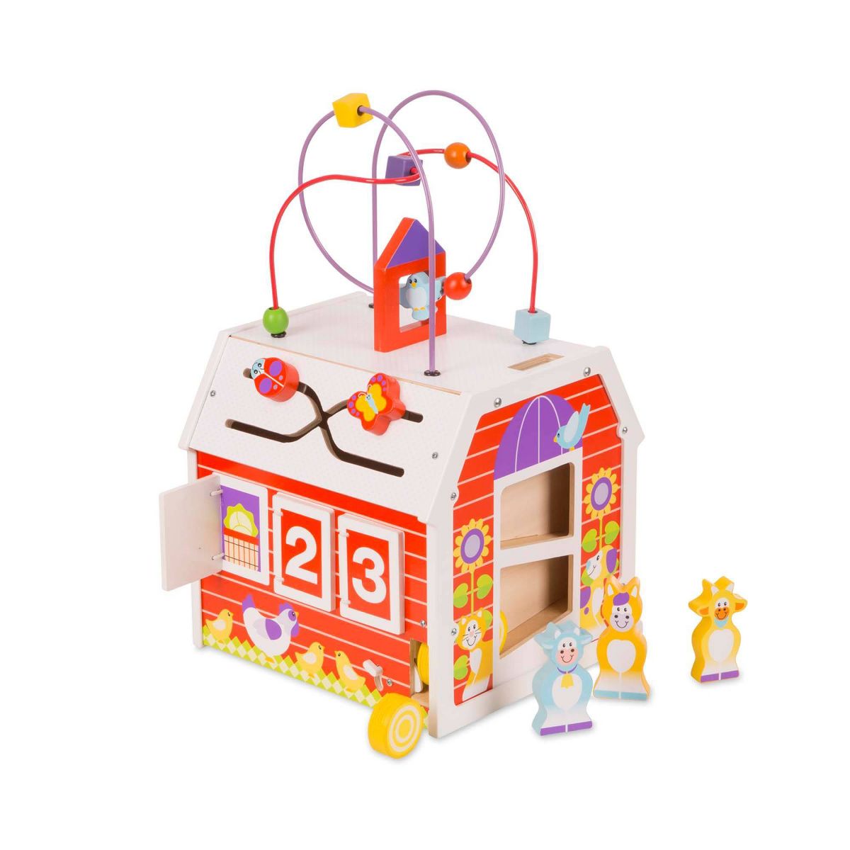 Melissa & Doug First Play Slide, Sort & Roll Wooden Activity Barn with Bead Maze