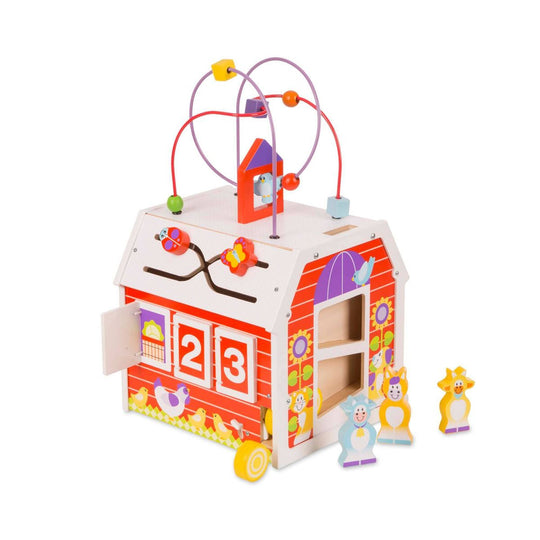 Melissa & Doug First Play Slide, Sort & Roll Wooden Activity Barn with Bead Maze